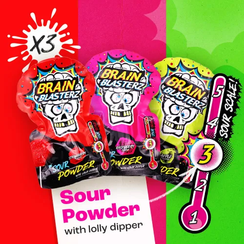 Vista 5 de Brain Blasterz Paquete variado de caramelos súper ácidos MEGA, caja de caramelos ácidos con 22 piezas, caramelos navideños, paquete variado