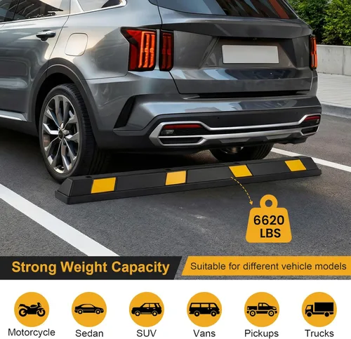 Vista 2 de Goplus Bloque de estacionamiento, parachoques de goma de 72 pulgadas con 8 rayas de seguridad amarillas de alta reflectancia, objetivo