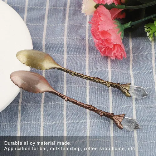 Vista 6 de 2 cucharas de café, cuchara de postre con patrón vintage de cabeza de cristal, cuchara de barra de aleación de zinc para el hogar, restaurante