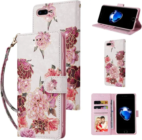UEEBAI Funda tipo cartera para iPhone SE 2022 5G/iPhone 7/iPhone 8/iPhone SE 2020, funda de piel sintética con función atril y bloqueo RFID, funda