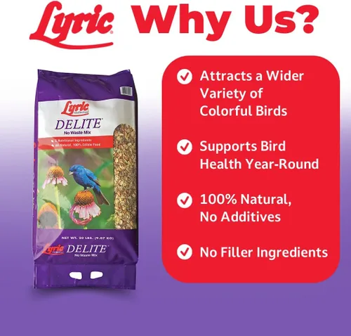 Vista 3 de Lyric Delite Semillas de aves silvestres – Mezcla de alimentos para pájaros sin desperdicios con nueces y semillas sin cáscara – Atrae banderines