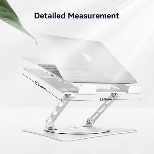 Vista 3 de Soporte ajustable para computadora con base giratoria de 360°, elevador ergonómico plegable para computadora de escritorio, soporte de computadora