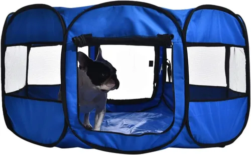 Vista 5 de Yaxa Basics Corral Plegable Octogonal para Interior y Exterior, Portátil, Suave para Perros/Cachorros/Juguetes, 114 cm / 45", Azul