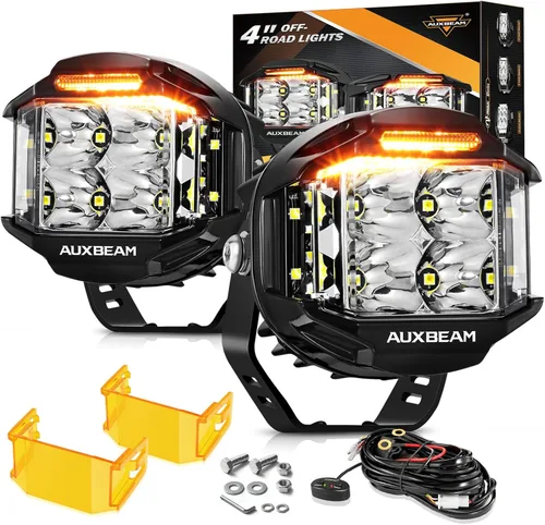 Vista 11 de Auxbeam Cápsula LED de cubo de 4 pulgadas y 92 W con DRL ámbar, luces V-MAX Series Offroad Pod con disparador lateral y cubiertas ámbar, cubo LED