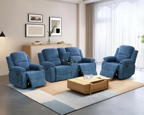 Vista 86 de Juego de sofá reclinable para sala de estar, juego de muebles de 2 piezas, sofá reclinable de 3 asientos y sofá biplaza con portavasos y consola