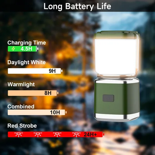 Vista 7 de Linterna de Camping LED, Linterna de Camping de 1000 Lúmenes Recargable con 4 Modos de Luz, Impermeable, Accesorios Esenciales de Camping, Mini