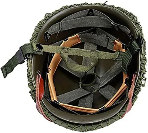 Vista 4 de Perfecto réplica del casco del ejército de EE.UU. M1 verde de la WW2 con correa de barbilla de red/lona para pintar tú mismo