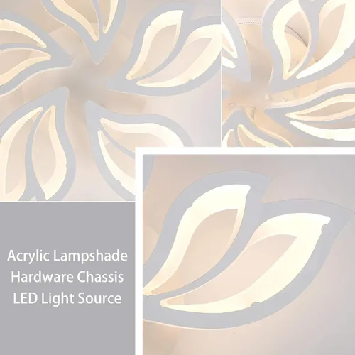 Vista 7 de Garwarm Lámpara de Techo Moderna, Candelabro LED Regulable de 23.6" Empotrado en el Techo, Control Remoto Lámpara de Hoja Acrílica Blanca para Sala