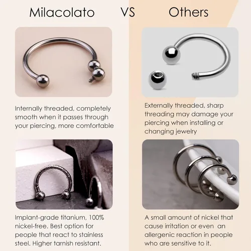 Vista 6 de MILACOLATO Anillos de tabique de 0.56 oz para mujeres y hombres Anillo de tabique de titanio G23 de grado de implante Piercing circular