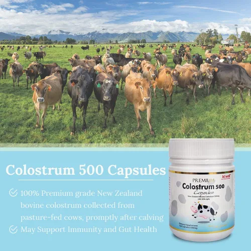 Vista 3 de Hi Well Premium 100% puro calostro bovino alimentado con pasto de Nueva Zelanda 500 120 cápsulas