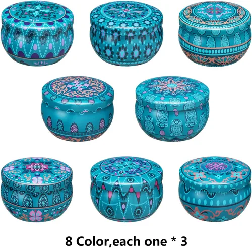 Vista 4 de Domivirgo - Latas de vela con tapas, recipientes redondos de hojalata de 2.2 onzas con mechas, soporte para mechas, calcomanías de mecha para hacer