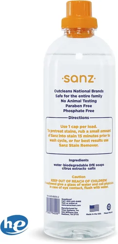 Vista 2 de SANZ Detergente hipoalergénico y biodegradable para ropa – supera a las marcas líderes*, libre y transparente, 64 cargas