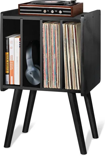 Vista 10 de Soporte de madera para tocadiscos LP, mueble soporte para tocadiscos de 3 niveles con capacidad para hasta 100 álbumes, soporte de almacenamiento