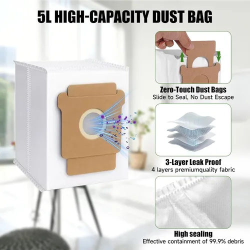 Vista 4 de Paquete de 8 bolsas de vacío para Roomba 105 Vac, compatibles con 105 Combo/Plus 405 Combo/Plus 505 Combo/Max 705 Vac/205 Vac/Plus 504 Vac, bolsas