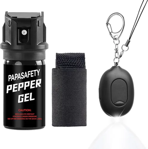 Vista 8 de Alarma Personal 3 en 1 y Alarma de Manija de Puerta y Luz LED y Spray de Pimienta Enjoyado Combo, Gel de Pimienta de Máxima Potencia, Sirena