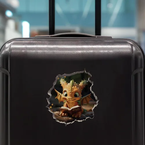 Vista 7 de Calcomanía de dragón leyendo en el agujero de la pared, adhesivo de pared con agujero de ratón con efecto 3D