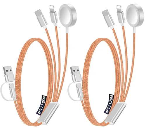 Vista 16 de Paquete de 1 cable de carga múltiple para artículos esenciales de viaje, cargador de Apple Watch, cargador de iPhone, [3 en 2] cable tipo