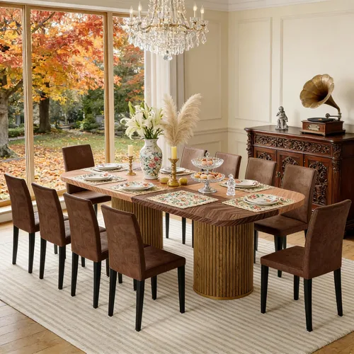 Vista 39 de Mesa de comedor extra larga de 78.7 pulgadas para 6-10 personas, mesa de cocina moderna con bases estriadas, mesa de comedor rectangular de granja