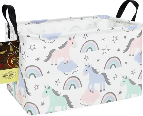 Vista 39 de HUNRUNG Cesta rectangular de almacenamiento de lona, bonita cesta organizadora de lona para juguetes de mascotas, niños, libros, ropa, perfecta