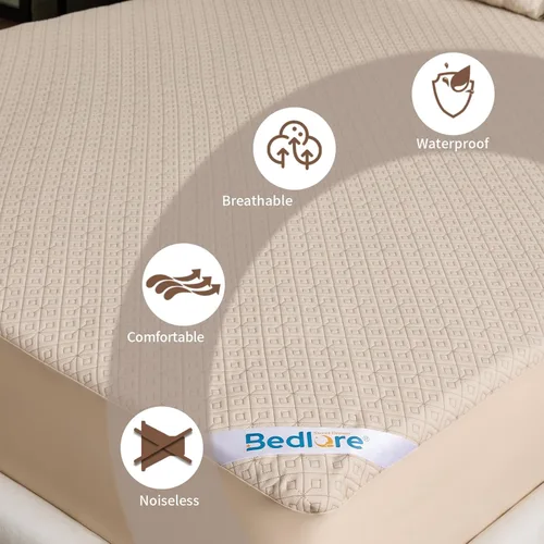 Vista 3 de BEDLORE Protector de colchón de tamaño individual, funda de colchón impermeable sin ruido con bolsillos elásticos para colchones de 6 a 15 pulgadas