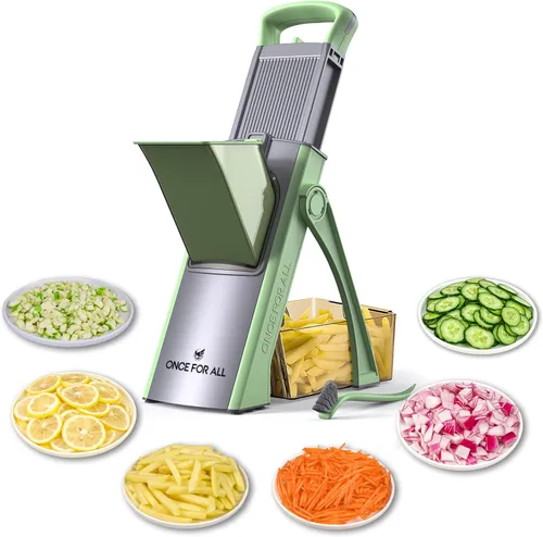 Vista 15 de ONCE FOR ALL Safe Mandoline Slicer Pro, 4ª generación, cortador de verduras de grosor ajustable para cocina, picadora de alimentos con contenedor