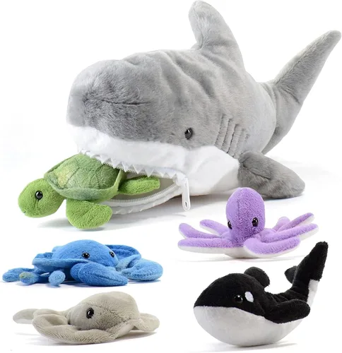 Vista 11 de PREXTEX Juguetes de peluche de cocodrilo con 3 animales de peluche de cocodrilo para bebés, cremalleras de cocodrilo, 3 pequeños cocodrilos