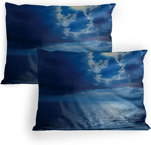 Vista 15 de Lunarable Ocean Pillow Sham Set of 2, Sunset at a Smooth Sandy Beach with Small Wave and Bubbles from The Sea, Quality Microfiber Bedding Item for