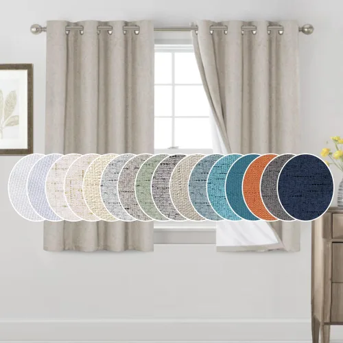 Vista 194 de PrinceDeco Cortinas con textura de lino 100% opacas de 64 pulgadas de largo, juego de 2 paneles de cortinas de lino opacas con forro aislante Arena