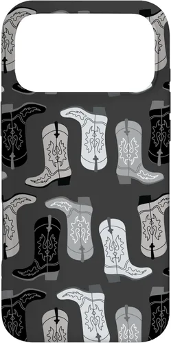 Vista 22 de Cowboy Boot Illustration Preppy Western en funda en blanco y negro para iPhone 16