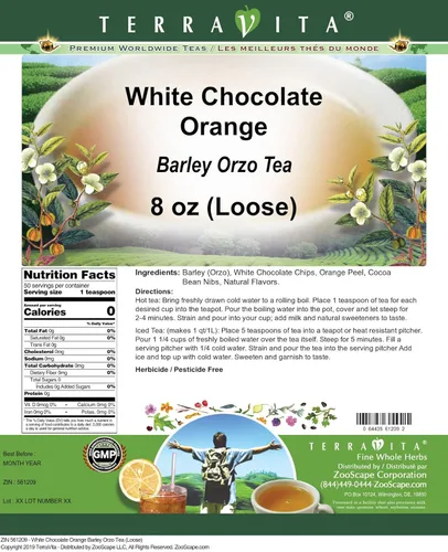 Vista 2 de Té Orzo de Cebada Naranja y Chocolate Blanco (Suelto) (8 oz, ZIN 561209) - Paquete de 2