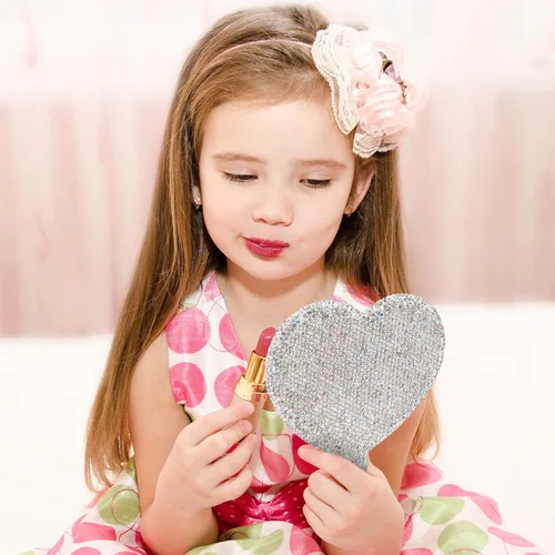 Vista 3 de Lioaeust 2 espejos de mano brillantes con asa, espejo de mano en forma de corazón de diamantes de imitación brillantes, bonitos espejos de mano