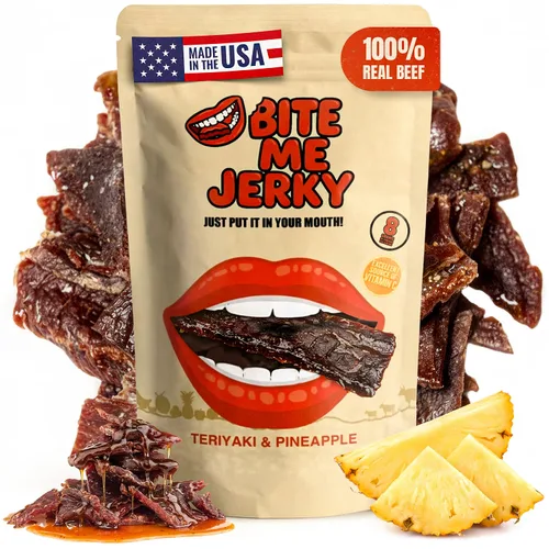 Tender Beef Jerky Snacks Pack con fruta real, teriyaki y piña, 4 onzas
