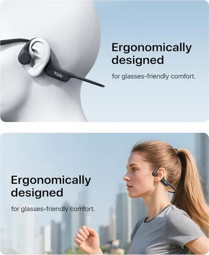 Vista 7 de Wigfar Auriculares de conducción ósea, auriculares de oreja abierta Bluetooth 6.0 con micrófono, tiempo de reproducción de 10 horas, auriculares