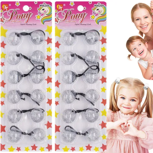 Vista 23 de 12 ligas para el cabello de 0.98 pulgadas (0.984 in), accesorios para el cabello para niñas, brillos galácticos con purpurina y bolas, soportes