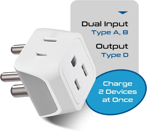Vista 3 de Ceptics - Adaptador de enchufe de EE. UU. a India funciona en Nepal, Maldivas, Pakistán, India, adaptador de corriente dual de EE. UU., adaptador
