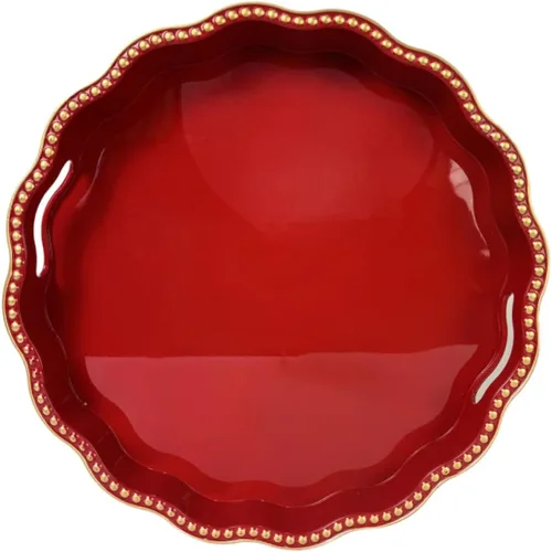 Vista 14 de Bandeja decorativa azul para mesa de café, bandeja de servir redonda de plástico con cuentas para encimera de cocina, otomana, sala de estar, (13")