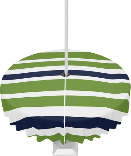 Vista 15 de Mantel rectangular para exteriores con agujero para sombrilla y cremallera, a rayas blancas y beige, 52 x 70 pulgadas, impermeable, para exteriores