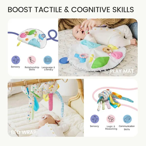 Vista 3 de Tiny Land Conjunto de Juguetes Montessori para Bebé 0-3 Meses Kit de Juego Sensorial para Desarrollo de Recién Nacido - Espejo 5 en 1, Conjunto