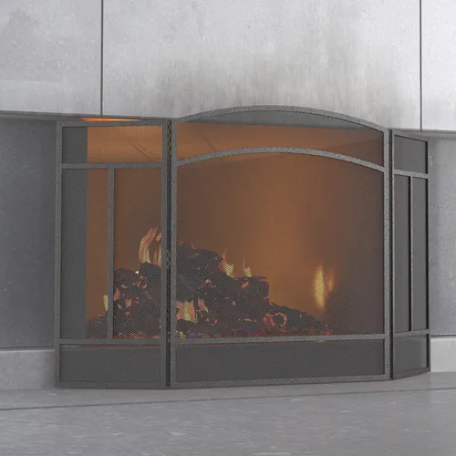Vista 10 de Pantalla para chimenea Fire Beauty de 3 paneles, hierro forjado, 122 cm (L) x 74 cm (H), cubierta protectora contra chispas (Dorado Pulverulento)