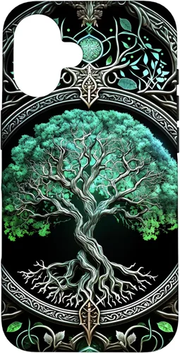 Vista 32 de Tree of Life Yoga Spiritual Celtic Viking Green Black Case for iPhone 17