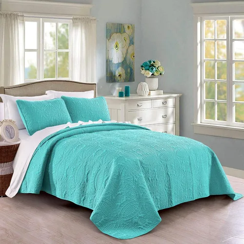 Pure Bedding Juego de edredón tamaño matrimonialqueen, color aguamarina, colcha de gran tamaño - Colcha ligera de microfibra suave para todas las