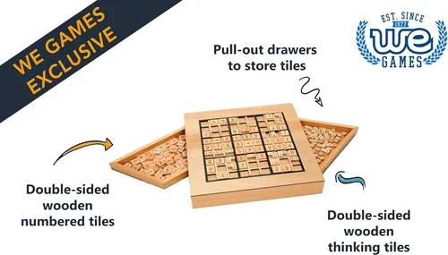 Vista 3 de WE Games Tablero de madera grabado personalizado Sudoku - Cajones de almacenamiento para azulejos numerados de madera