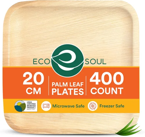 Vista 15 de ECO SOUL Platos de Hoja de Palma de 6" Cuadrados (50 Unidades) – Desechables, Ecológicos, Platos de Aperitivo de Bambú Biodegradables – Vajilla