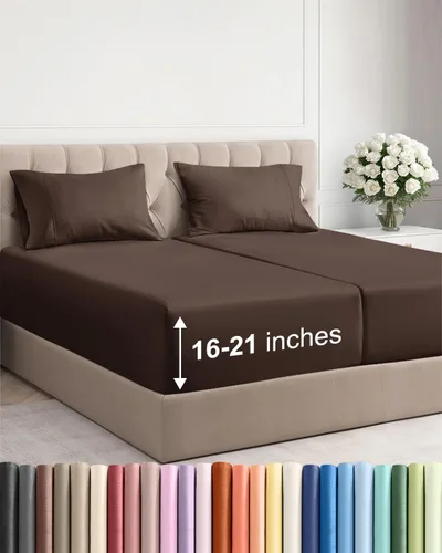Vista 34 de Juego de sábanas tamaño Queen con bolsillos extra profundos, sábanas transpirables y refrescantes de 4 piezas, ropa de cama de lujo para hotel