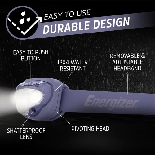 Vista 3 de Energizer Linterna frontal LED PRO (paquete de 2), linternas frontales resistentes al agua IPX4, luz de cabeza de alto rendimiento para exteriores