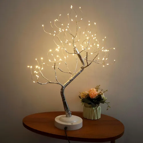 Vista 2 de Luz de árbol bonsái de mesa de 20 pulgadas, 108 luces LED de alambre de cobre, luz nocturna de Halloween y Navidad, funciona con batería/USB