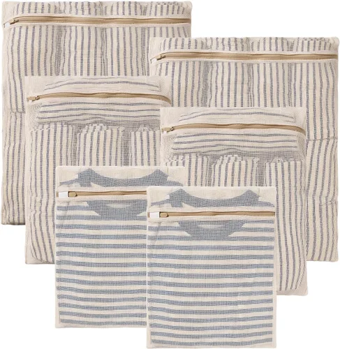 Vista 8 de HEAVYWOOD Bolsa de malla de algodón de 4 piezas, bolsa de lavado orgánico para lavadora, bolsas de lencería para lavar prendas delicadas