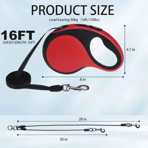 Vista 4 de BINGPET Correa doble retráctil para perro con luz, correa doble para perros sin enredos de 360° para dos perros con cuerdas de alambre reflectantes