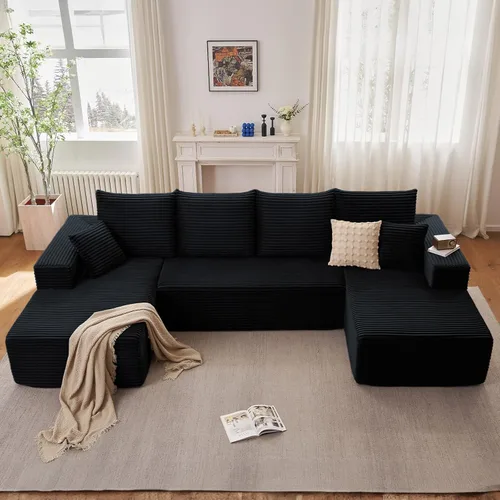 Vista 50 de Sofá modular de 95 pulgadas con otomana, moderno sofá nube de pana con asiento profundo, sofá sin hueso tapizado de 3 plazas en forma de U para sala