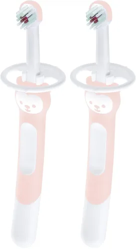 Vista 10 de MAM Cepillo de dientes de entrenamiento para bebés (1 cepillo de bebé con escudo de seguridad), cepillo de dientes para bebé con personaje Brushy